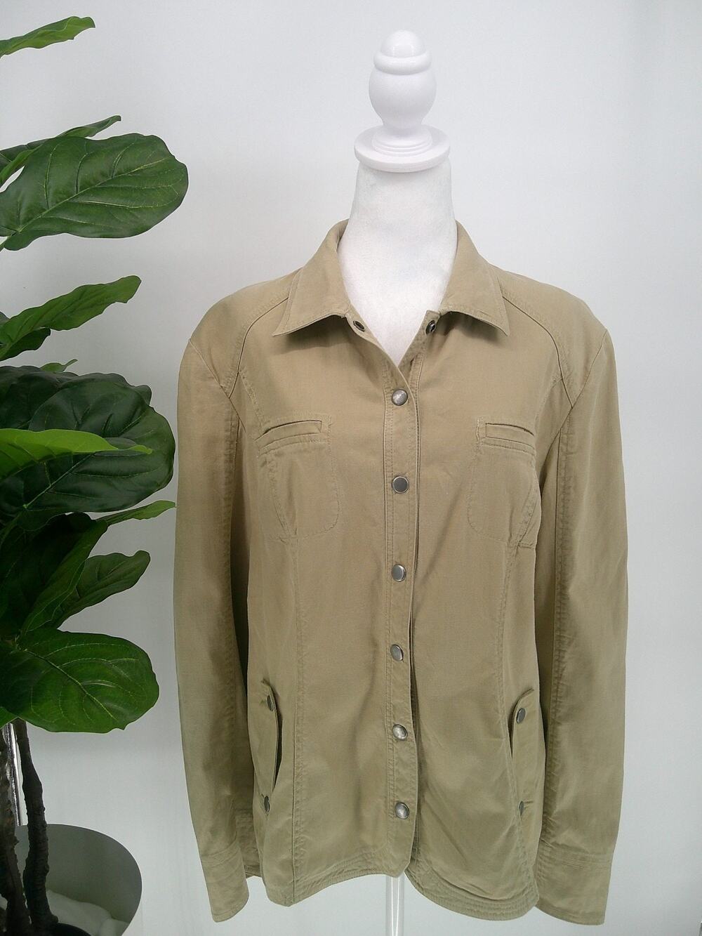 Peruvian Connection Women's Sz 14 Beige Linen Blend Snap Closure Classic Jacket